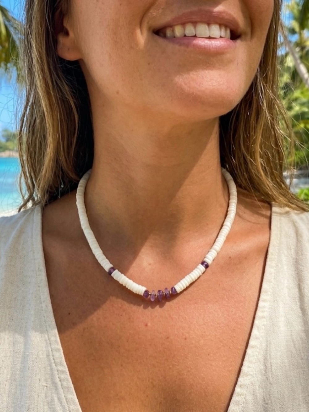 ⛱️ Vintage Shell and Amethyst Necklace